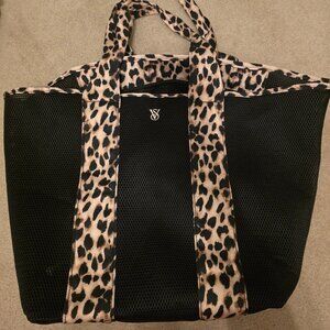 Victoria's Secret Leopard Trim Black Mesh Beach Tote Bag Large
